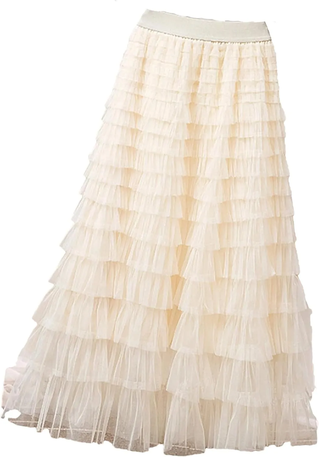 Fashion Mesh Skirt Women High Waist A-Line Gauze Spliced Solid Color Loose Skirts