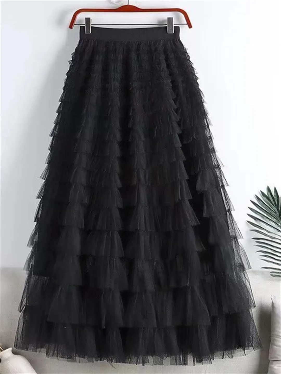 Fashion Mesh Skirt Women High Waist A-Line Gauze Spliced Solid Color Loose Skirts