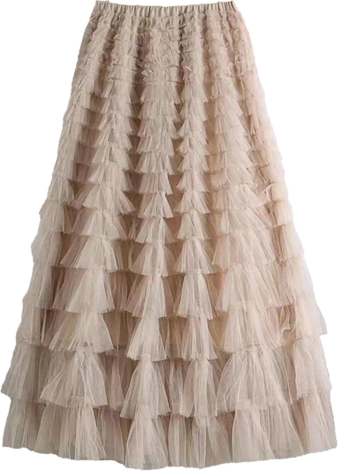 Fashion Mesh Skirt Women High Waist A-Line Gauze Spliced Solid Color Loose Skirts