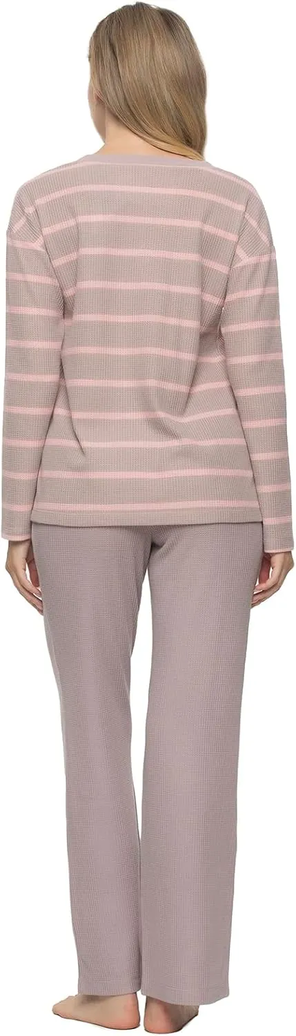 Felina - Jolie 2-Piece Henley Lounge Set - Relaxed Fit Knit Top & Pants with Pockets Loungewear