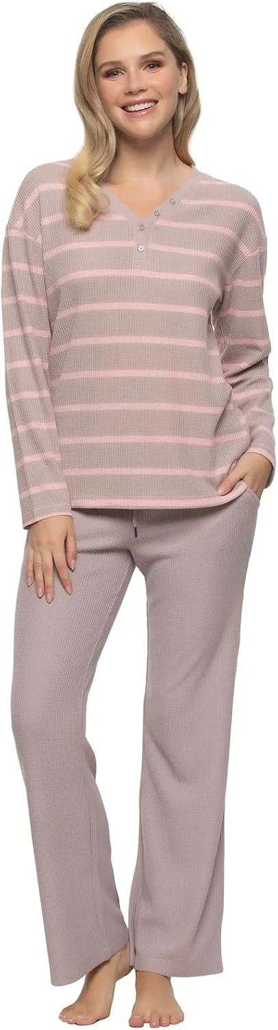 Felina - Jolie 2-Piece Henley Lounge Set - Relaxed Fit Knit Top & Pants with Pockets Loungewear