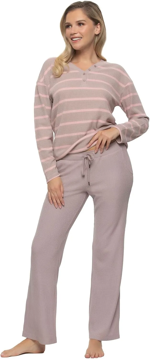 Felina - Jolie 2-Piece Henley Lounge Set - Relaxed Fit Knit Top & Pants with Pockets Loungewear