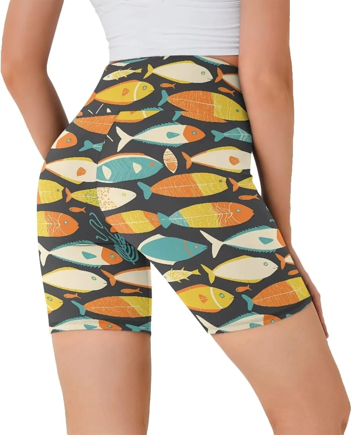 Flag Biker Shorts Women Tiger High Waisted Tummy Control Gym Yoga Short Dragon High Rise Athletic Workout Shorts 8"