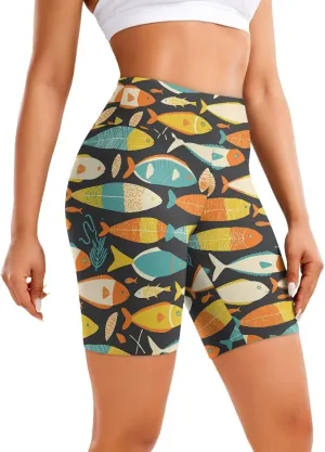 Flag Biker Shorts Women Tiger High Waisted Tummy Control Gym Yoga Short Dragon High Rise Athletic Workout Shorts 8"