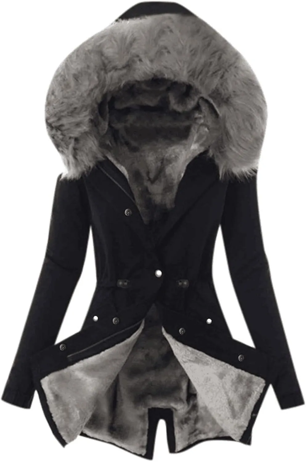 Fleece Lined Parka Coat Coat Lapel Collar Long Sleeve Jacket Vintage Thicken Coat Jacket Womens Winter Quilted