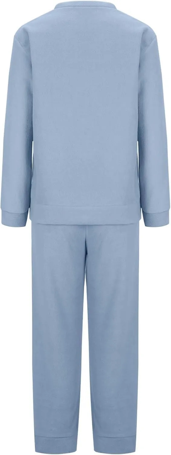 Fleece Lounge Sets for Women Sweatsuits 2 Piece Outfit Warm Winter Pajamas Set Long Sleeve Tops with Pants