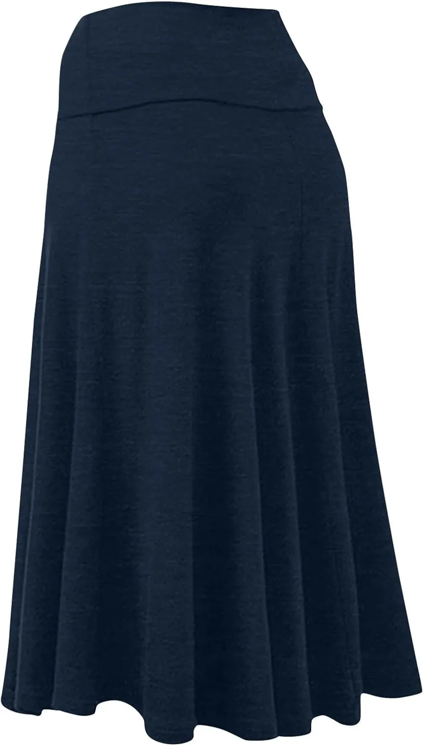 FlekmanArt Women's Basic Midi Skirt Versatile Stretchy Flared Summer Casual High Waisted Skirt Pleated A-Line Skirts