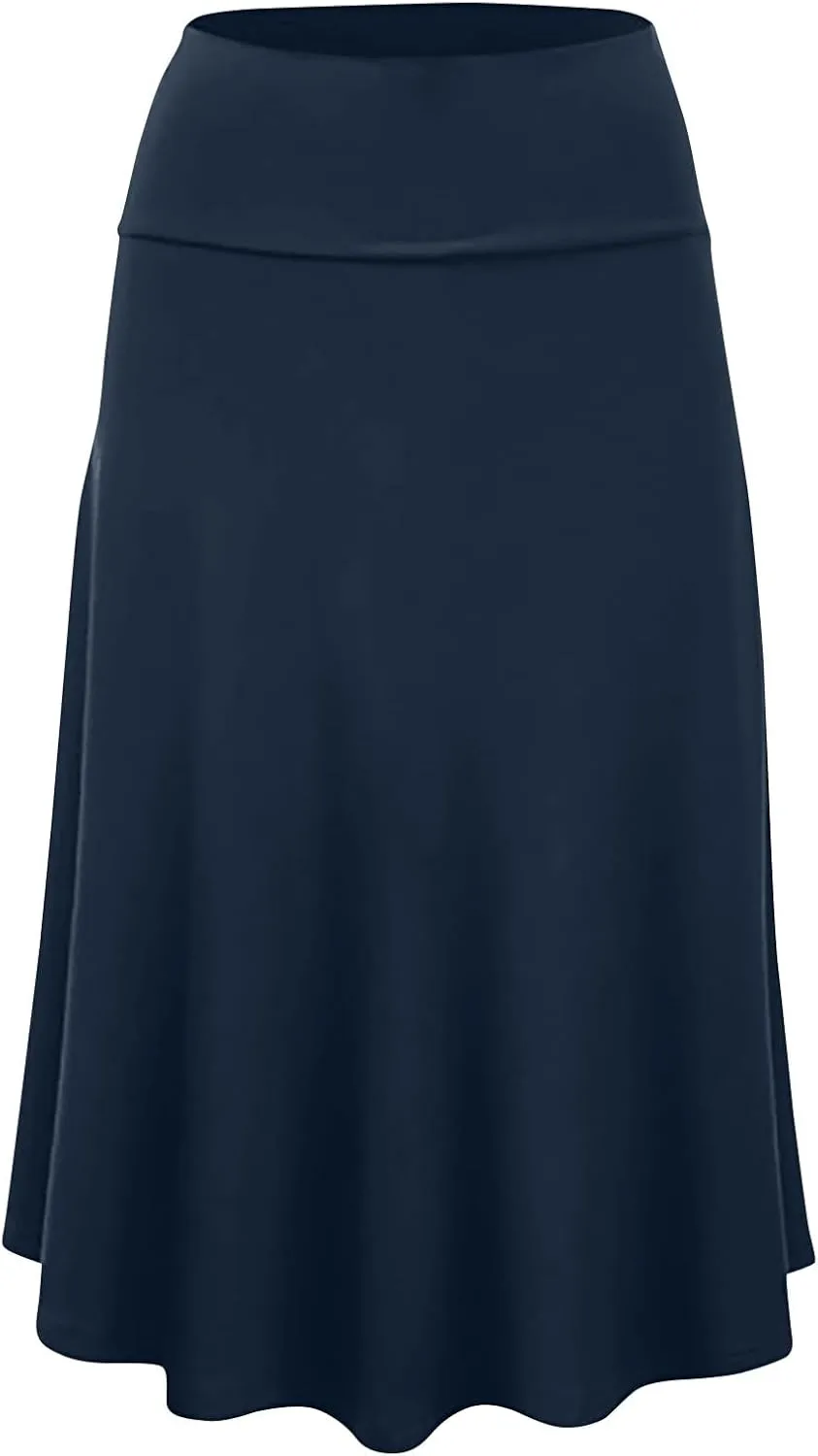 FlekmanArt Women's Basic Midi Skirt Versatile Stretchy Flared Summer Casual High Waisted Skirt Pleated A-Line Skirts