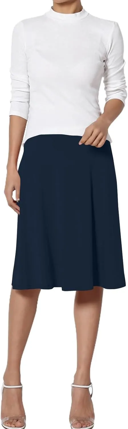 FlekmanArt Women's Basic Midi Skirt Versatile Stretchy Flared Summer Casual High Waisted Skirt Pleated A-Line Skirts