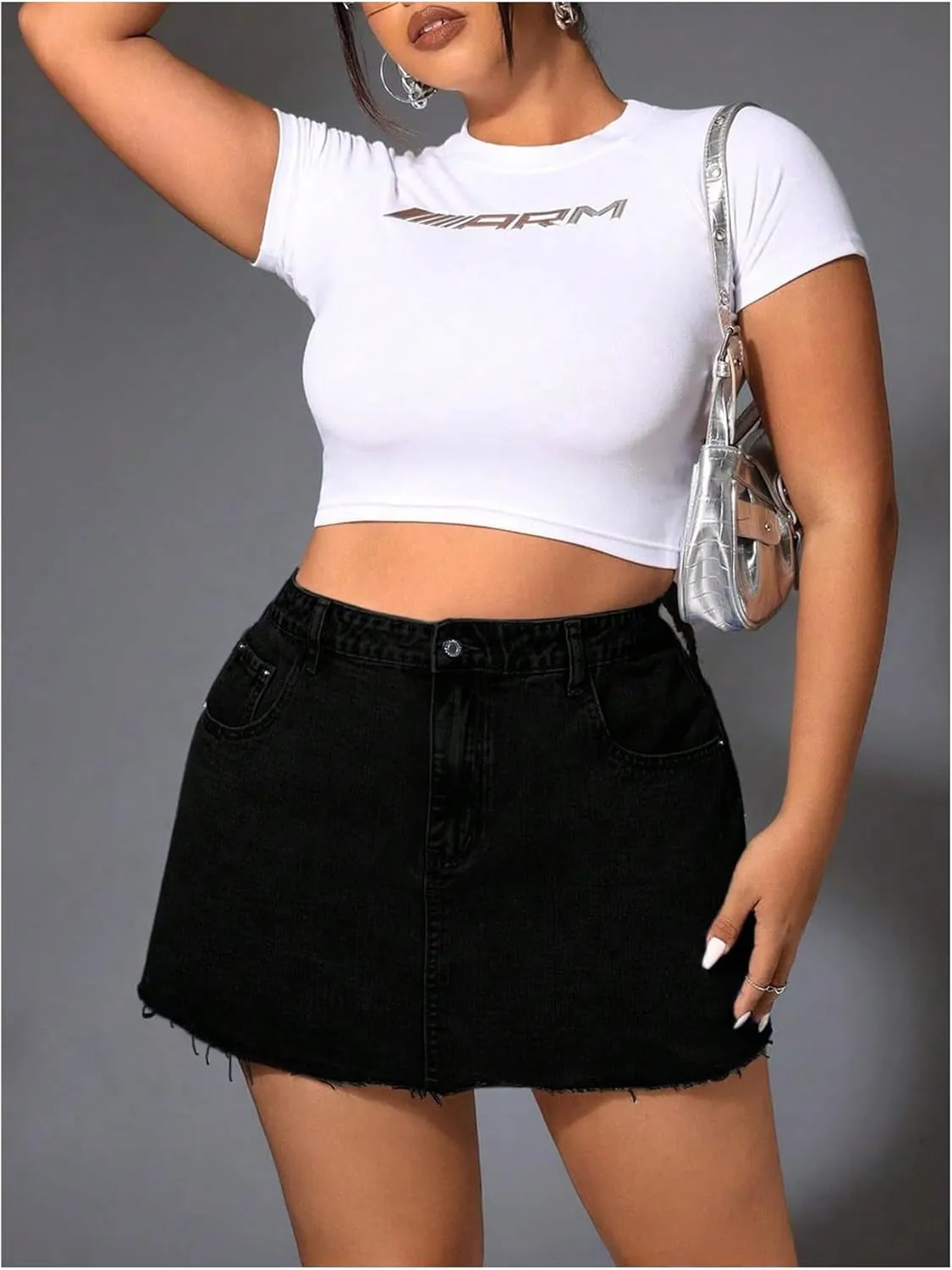 Floerns Women's Plus Size Mini Denim Skirts High Waist A Line Jeans Skirts