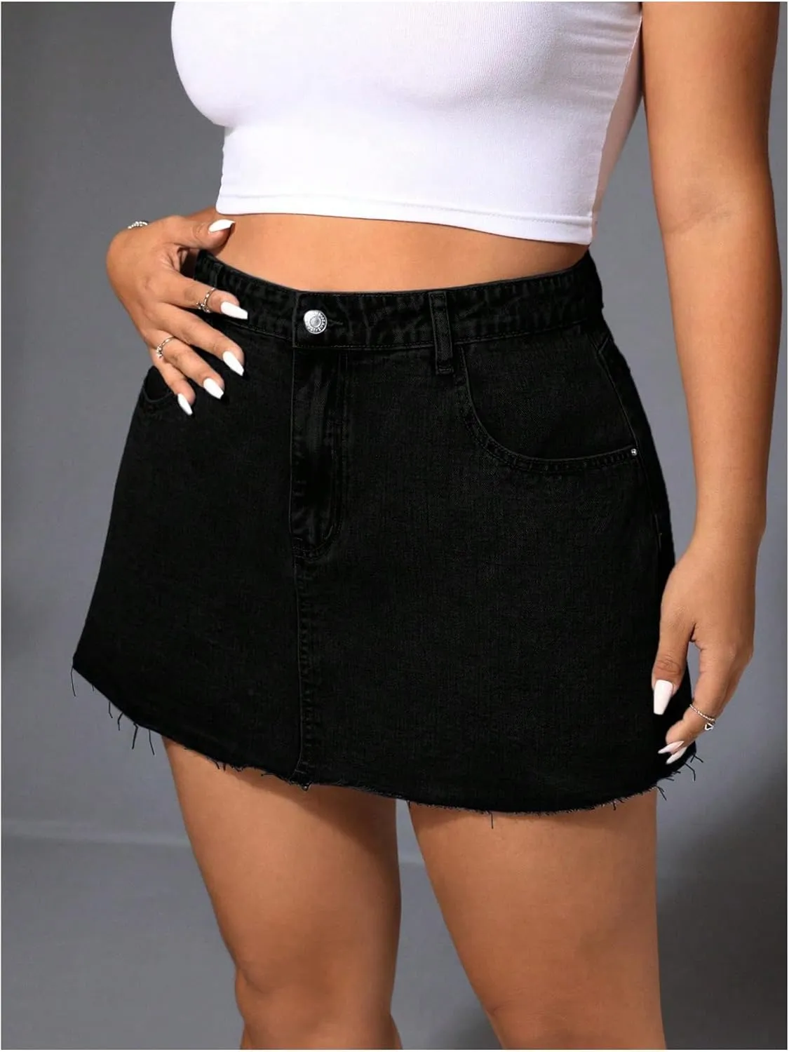 Floerns Women's Plus Size Mini Denim Skirts High Waist A Line Jeans Skirts