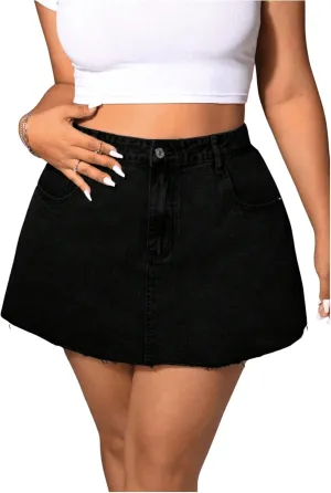 Floerns Women's Plus Size Mini Denim Skirts High Waist A Line Jeans Skirts