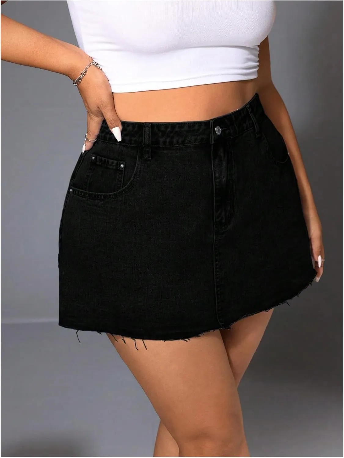 Floerns Women's Plus Size Mini Denim Skirts High Waist A Line Jeans Skirts