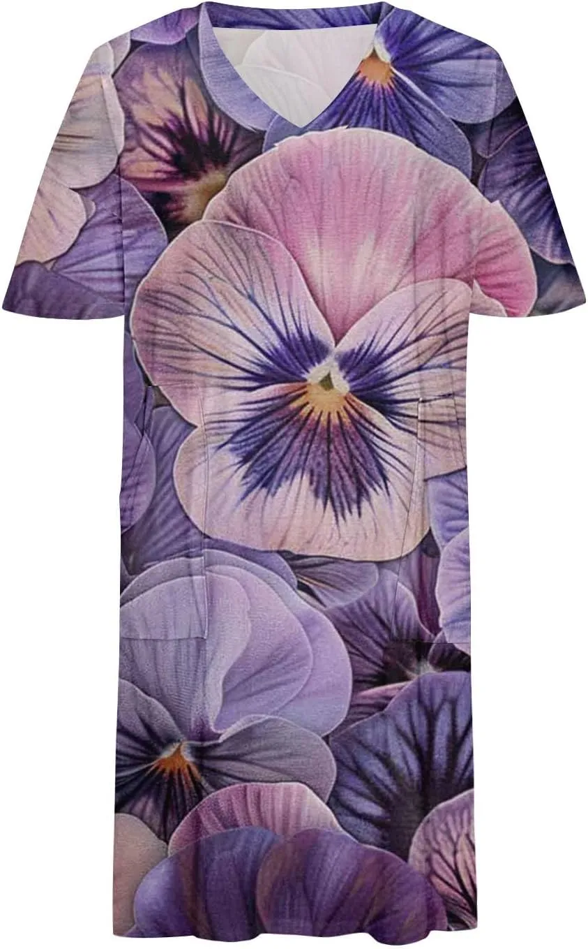 Floral Dress for Women Short Sleeve V Neck Casual Dress Plus Size Summer Dress Shift Spring Midi Dress Spring Dress