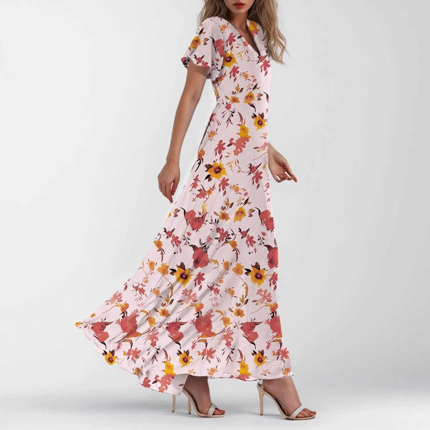 Floral Maxi Dresses for Women 2025 Summer Long Chiffon Elegant Flowy Dresses Spring Casual Wedding Guest Dress