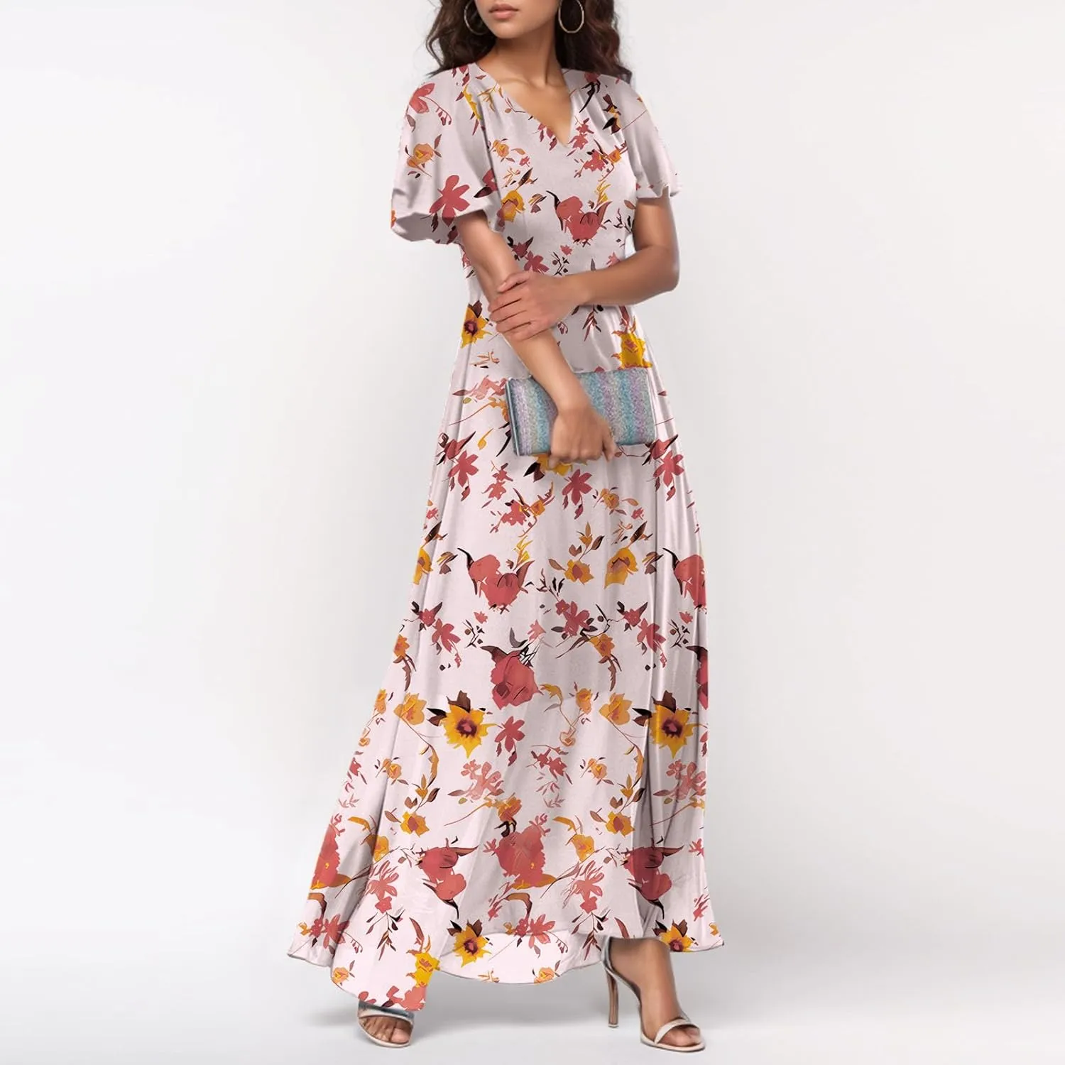 Floral Maxi Dresses for Women 2025 Summer Long Chiffon Elegant Flowy Dresses Spring Casual Wedding Guest Dress