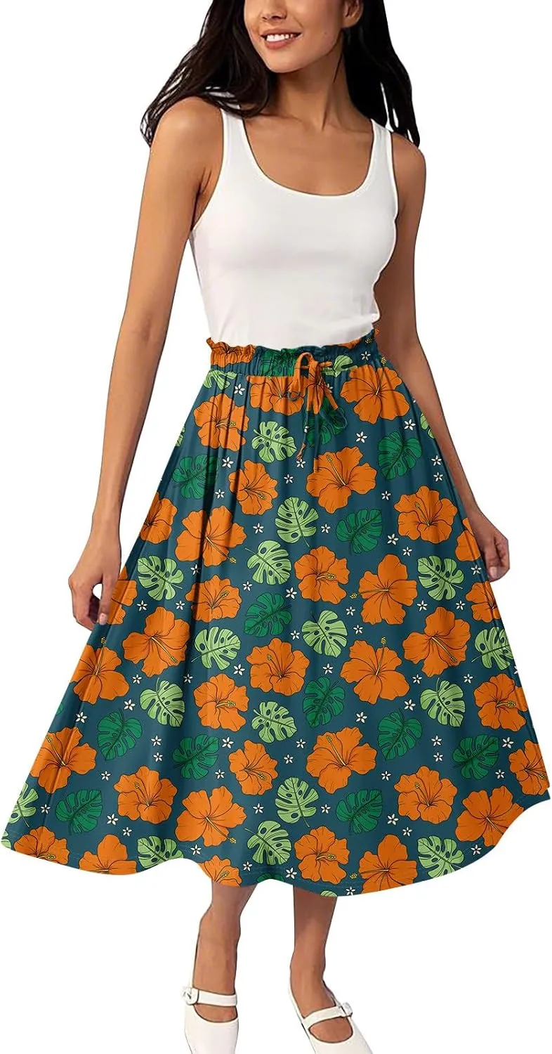 Floral Maxi Skirt for Women High Waist A-Line Bohemian Long Skirt Summer Style