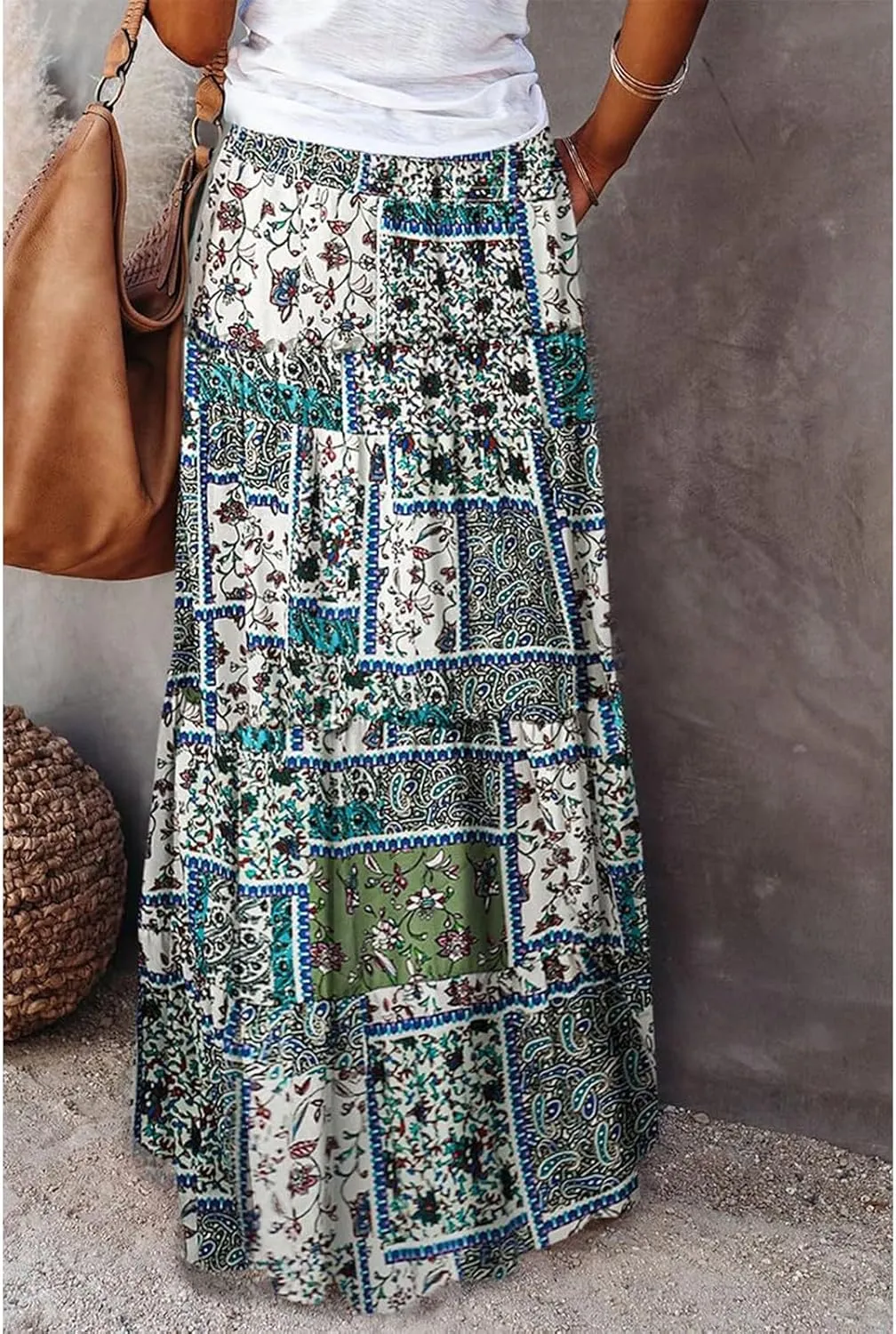 Floral Maxi Skirts for Women 2025 High Waist Pleated A-Line Long Summer Skirt