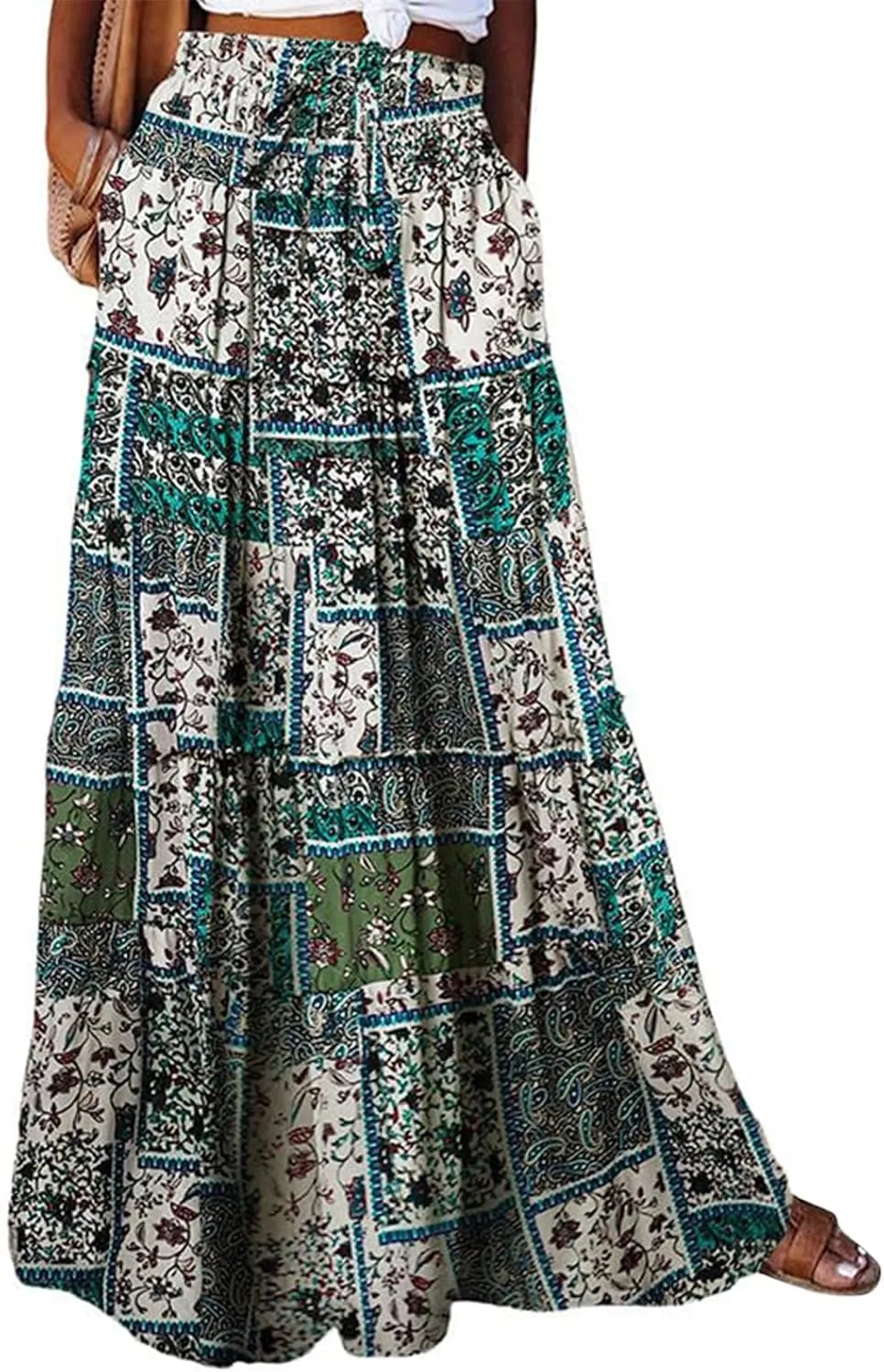 Floral Maxi Skirts for Women 2025 High Waist Pleated A-Line Long Summer Skirt