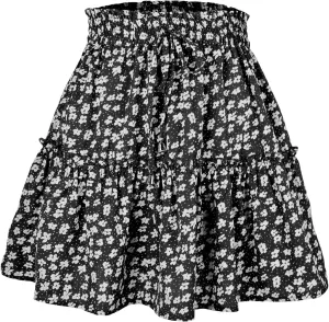 Floral Skirts for Women Summer Casual Elastic High Waisted Pleated Skirt Work Beach Short Skirts 2025 with Drawstring