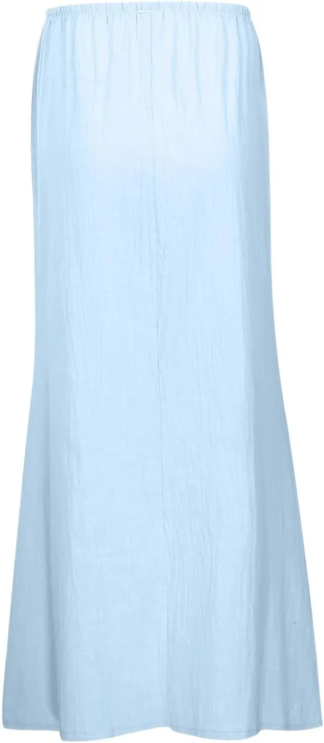 Flowy Skirt for Women Solid Color Loose Casual High Waist Drawstring Elastic Straight Pencil Skirts for Summer