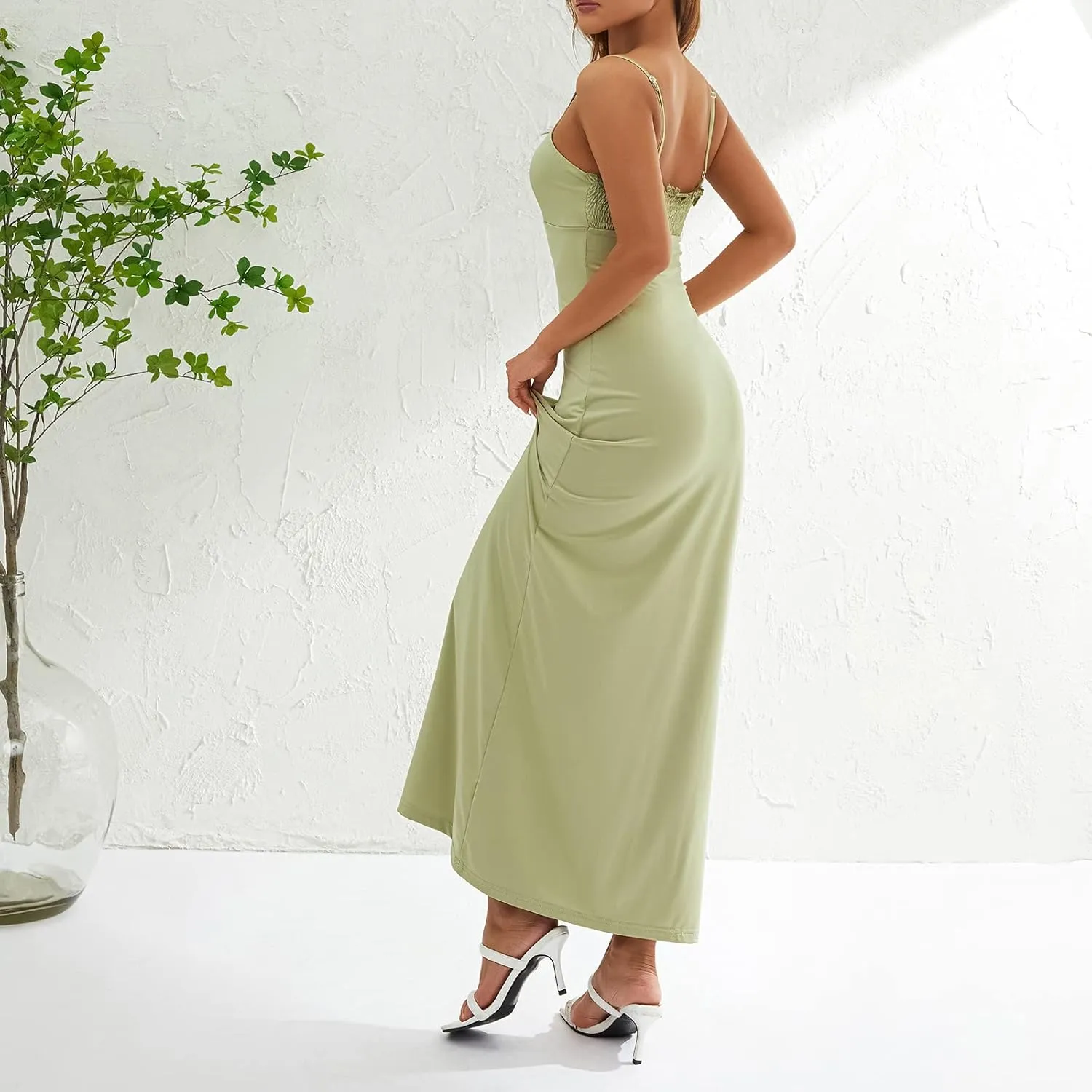 FULA-bao Women Sleeveless Slip Bodycon Maxi Dress Spaghetti Strap Satin Elegant Evening Party Long Dresses Sexy Y2K Clubwear