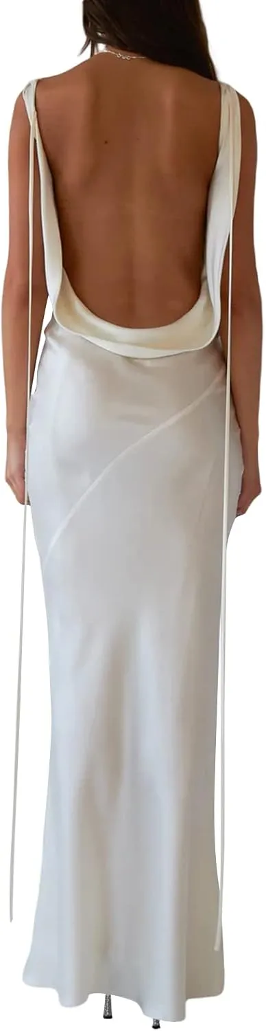 FULA-bao Women Sleeveless Slip Bodycon Maxi Dress Spaghetti Strap Satin Elegant Evening Party Long Dresses Sexy Y2K Clubwear