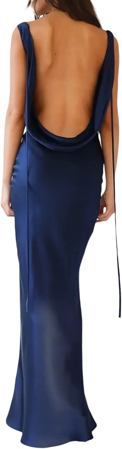 FULA-bao Women Sleeveless Slip Bodycon Maxi Dress Spaghetti Strap Satin Elegant Evening Party Long Dresses Sexy Y2K Clubwear