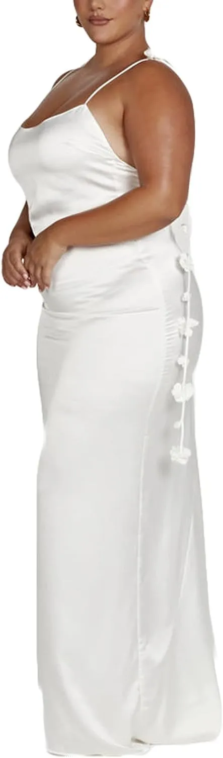 FULA-bao Women Sleeveless Slip Bodycon Maxi Dress Spaghetti Strap Satin Elegant Evening Party Long Dresses Sexy Y2K Clubwear