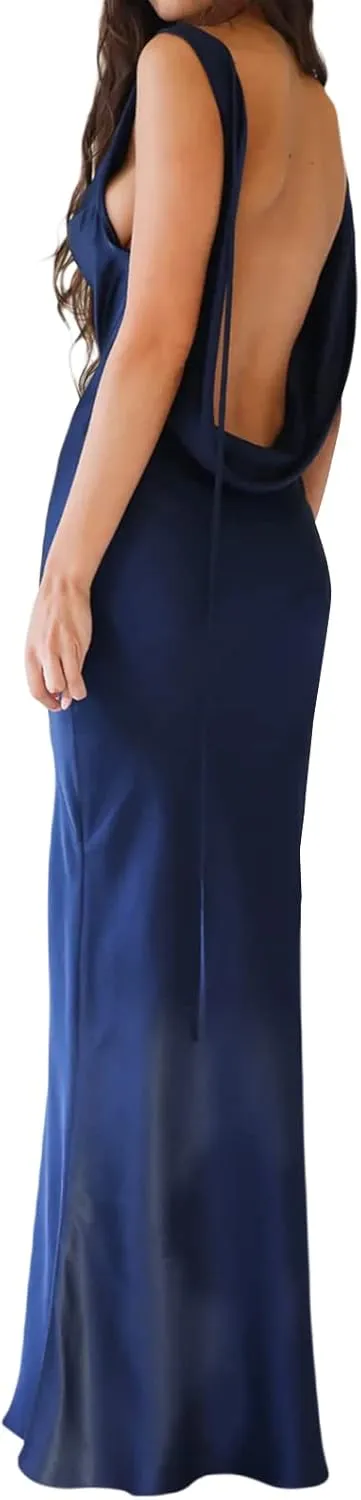 FULA-bao Women Sleeveless Slip Bodycon Maxi Dress Spaghetti Strap Satin Elegant Evening Party Long Dresses Sexy Y2K Clubwear