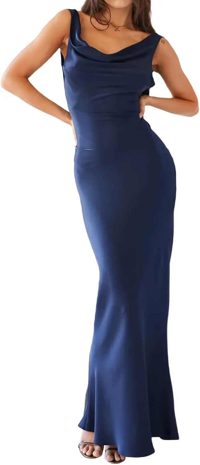 FULA-bao Women Sleeveless Slip Bodycon Maxi Dress Spaghetti Strap Satin Elegant Evening Party Long Dresses Sexy Y2K Clubwear