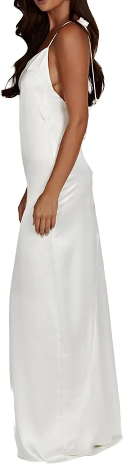 FULA-bao Women Sleeveless Slip Bodycon Maxi Dress Spaghetti Strap Satin Elegant Evening Party Long Dresses Sexy Y2K Clubwear