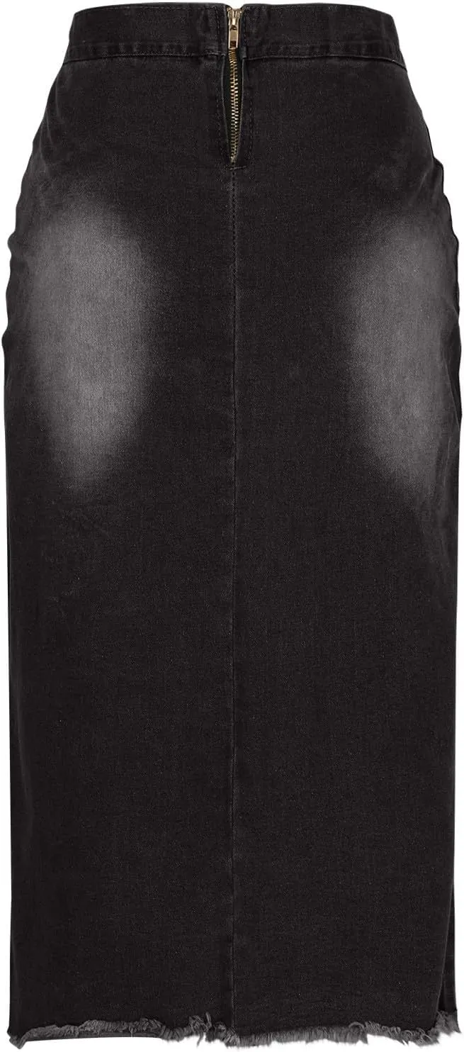 FZYLQY Trendy Slit Skirt Denim Skirts Women's Laceup Slit Front Bodycon Jean Skirts Stretchy Slim Fit Jean Long Pencil Skirt