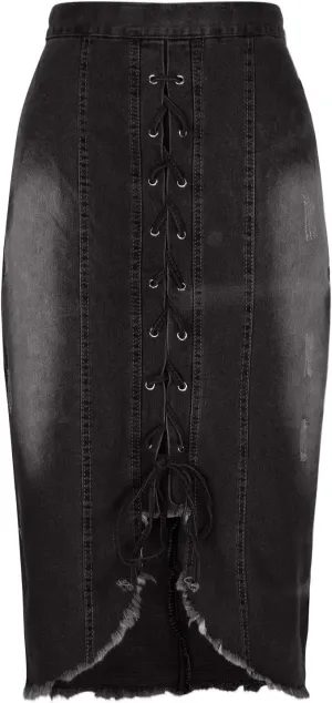 FZYLQY Trendy Slit Skirt Denim Skirts Women's Laceup Slit Front Bodycon Jean Skirts Stretchy Slim Fit Jean Long Pencil Skirt