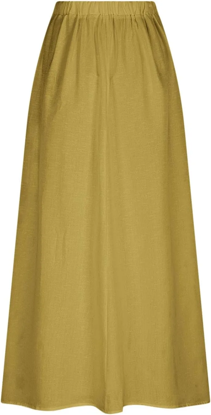 FZYLQY Womens High Waist Maxi Skirts Casual Loose Fit Flowy Swing Pleated A Line Long Skirts Solid Color Skirts with Pocket