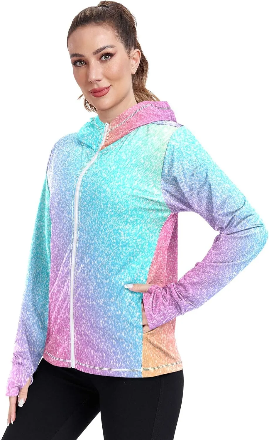 GAIGEO Yellow Pink Gradient Women Jacket Lightweight UPF 50  Summer Jackets for Women with Zip Pockets, XXL