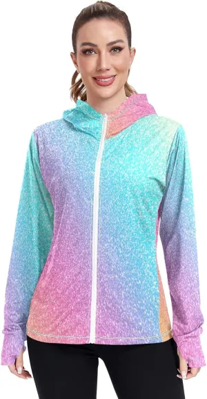 GAIGEO Yellow Pink Gradient Women Jacket Lightweight UPF 50  Summer Jackets for Women with Zip Pockets, XXL