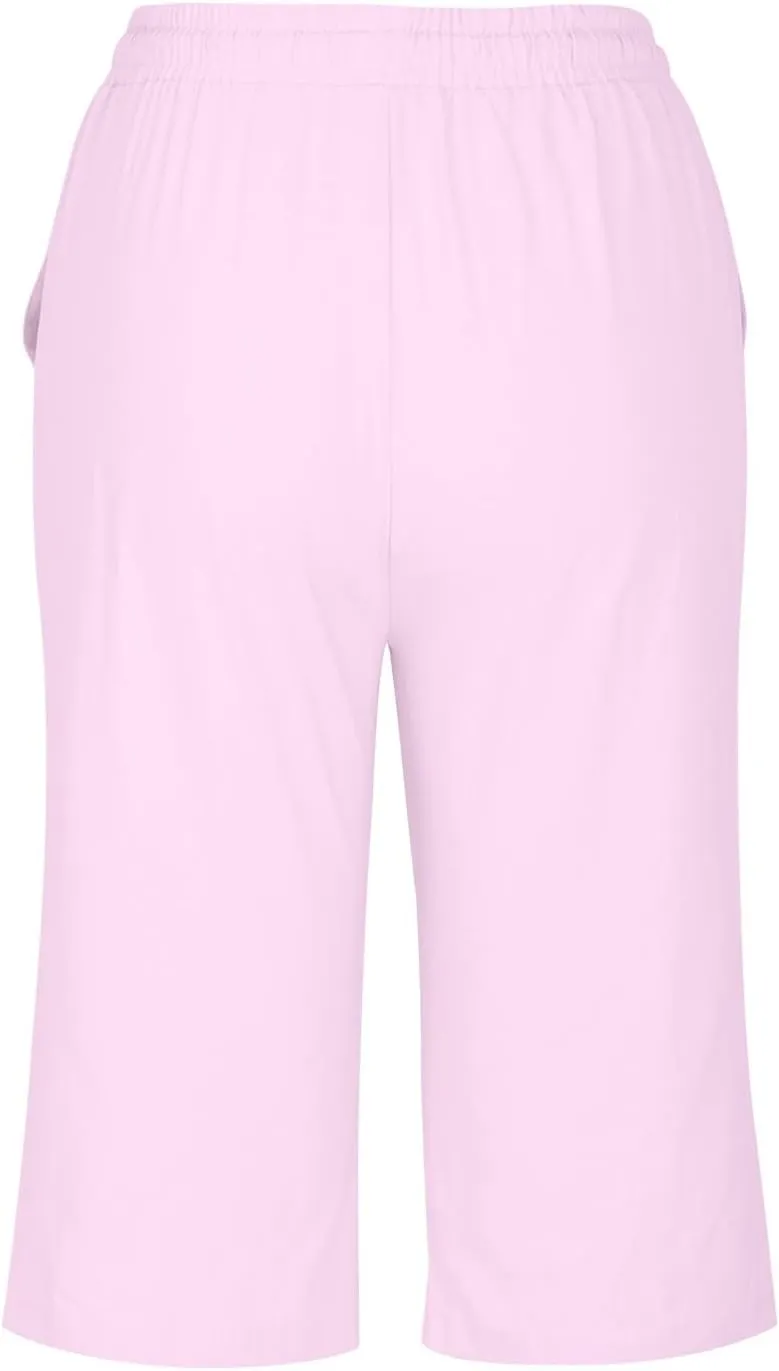 Gcvizuso Linen Shorts for Women Summer Casual Solid Pants High Waisted Drawstring Short 2024 Beach Bermuda Capris Pants