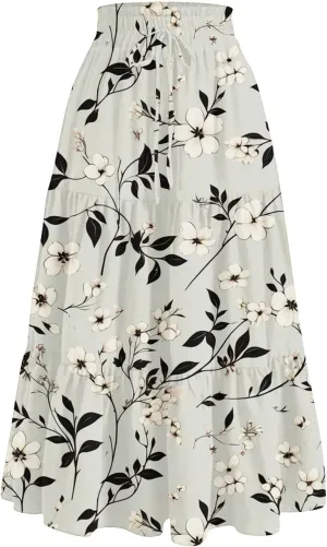 Gingham Skirt for Women High Waist A-Line Maxi Skirt Flowy Long Skirt Summer