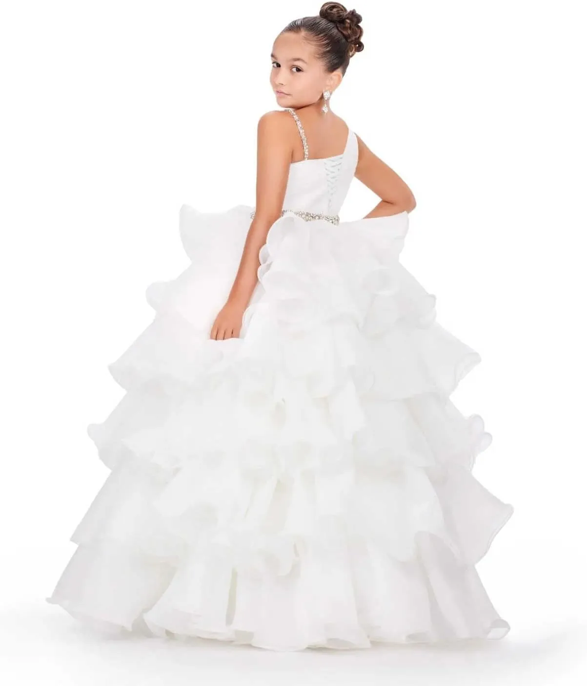 Girls Beaded Miss National Pageant Dresses Ruffled Pleat Rhinestones Kids Children 1st Pageant Dress