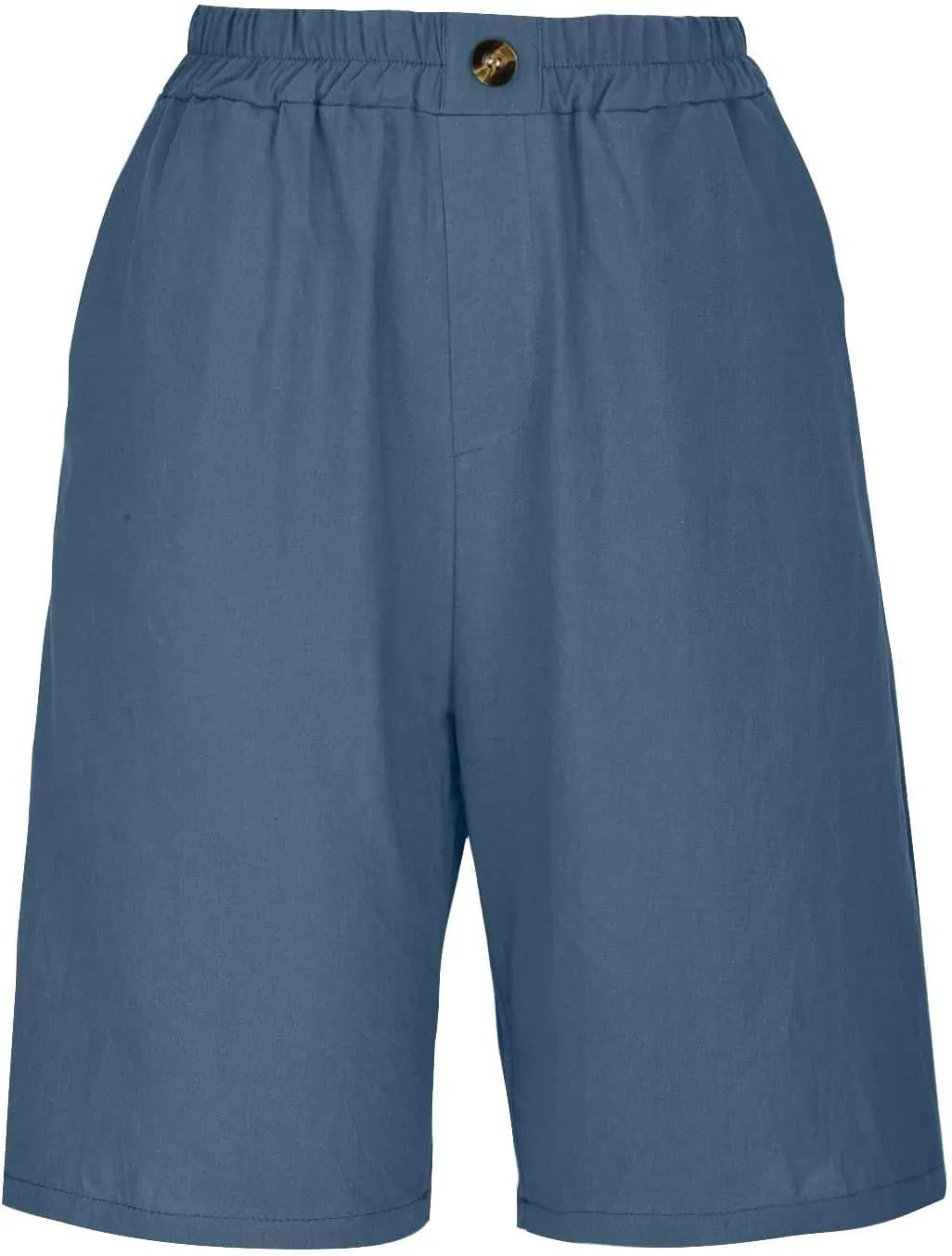 GOFULY Bermuda Shorts for Women Knee Length High Rise Cotton Linen Shorts Elastic Waist Button Half Pants with Pockets