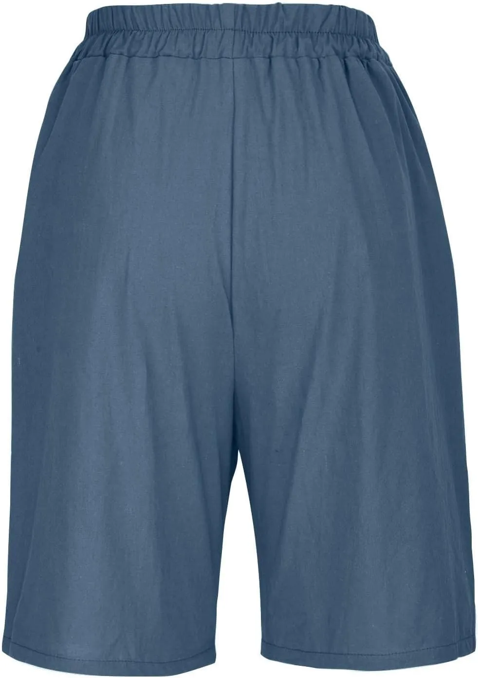 GOFULY Bermuda Shorts for Women Knee Length High Rise Cotton Linen Shorts Elastic Waist Button Half Pants with Pockets