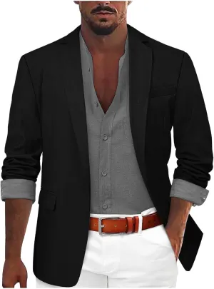 GOKKILRW Mens Casual Suit Jacket Lightweight Open Front Linen Tailored Blazer Business Office Stylish Suit Jackets Sport Coat