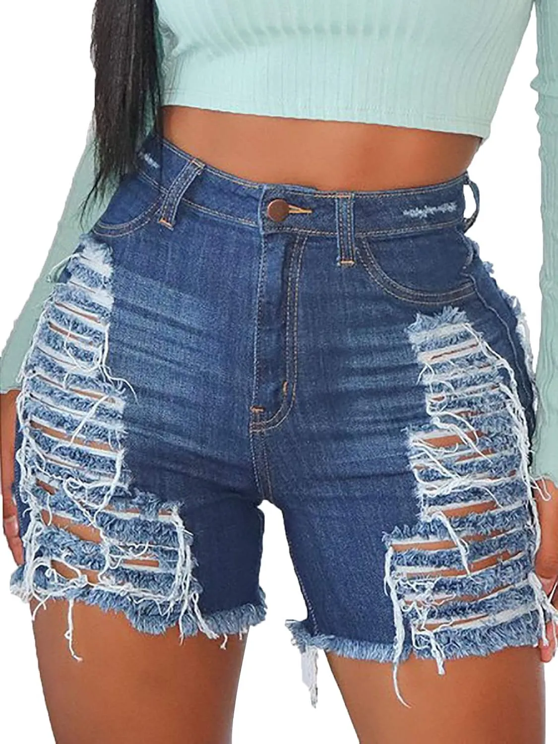 Govc Women High Rise Distressed Stretchy Jean Shorts Ripped Hole Denim Short Jeans