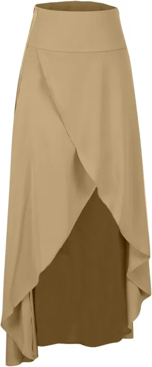 High Waist Wrap Skirt for Women Flowy Skirts Trendy Summer Ruffle High Low Maxi Skirt with Slit Boho Beach Skirts