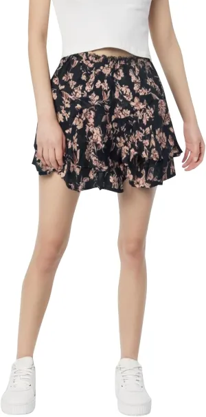 High Waisted Skirts for Women Summer Trendy Boha Floral Print Casual Ruffle Hem A-Line Pleated Short Skirts Flowy