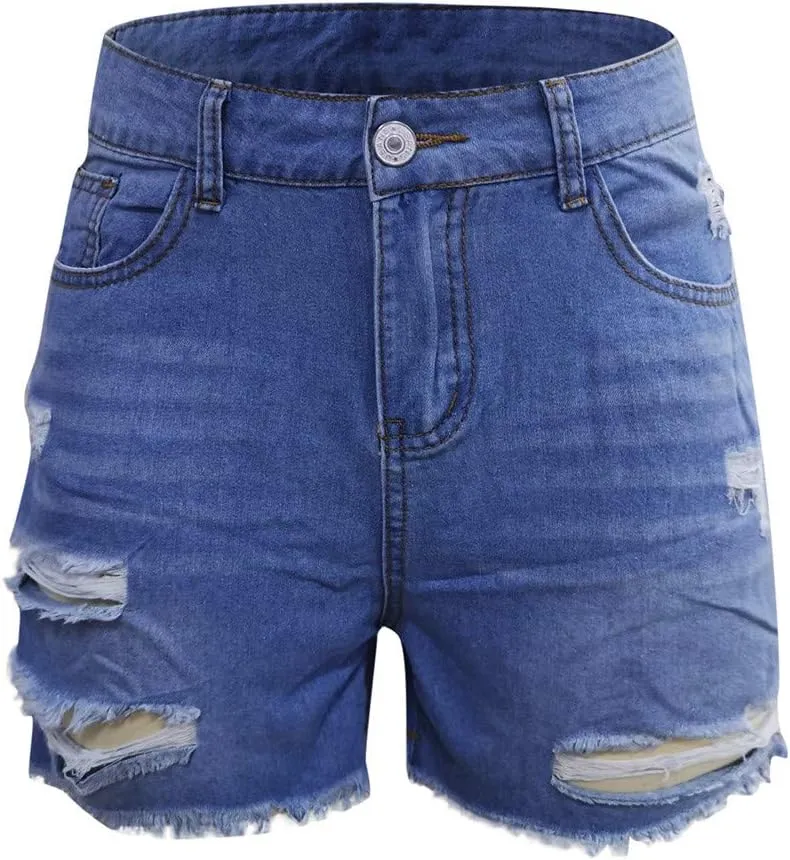 hlysgo Jeans Shorts for Women Mid Rise Ripped Jean Shorts Stretchy Frayed Raw Hem Casual Denim Shorts 2024 Summer Shorts