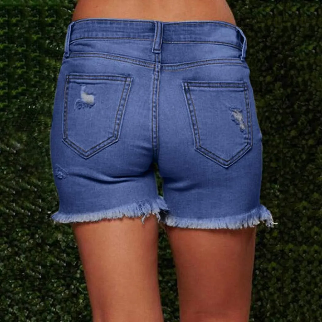 hlysgo Jeans Shorts for Women Mid Rise Ripped Jean Shorts Stretchy Frayed Raw Hem Casual Denim Shorts 2024 Summer Shorts