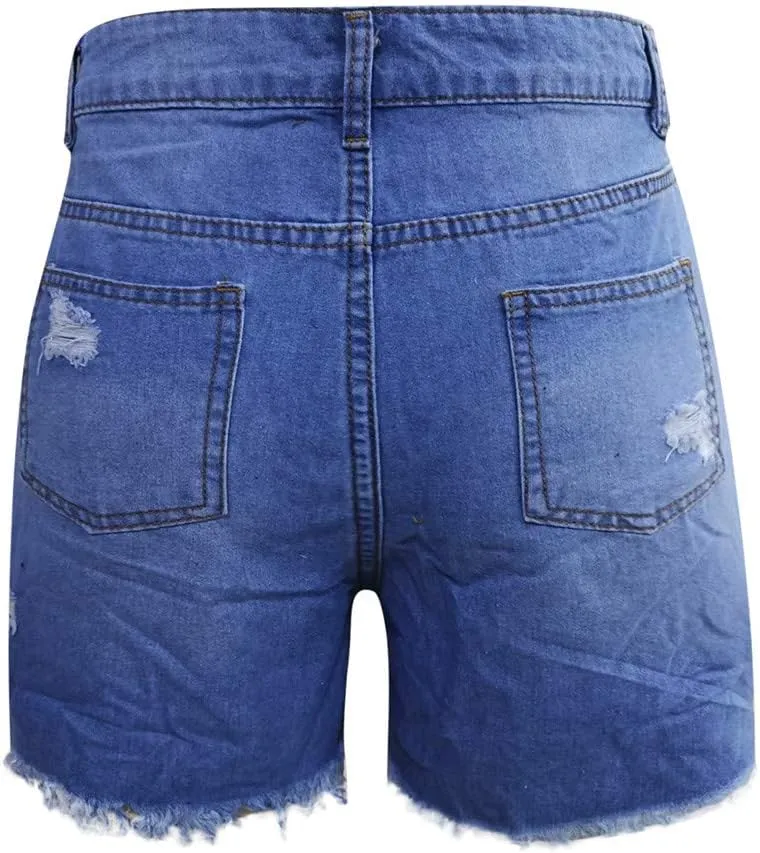 hlysgo Jeans Shorts for Women Mid Rise Ripped Jean Shorts Stretchy Frayed Raw Hem Casual Denim Shorts 2024 Summer Shorts