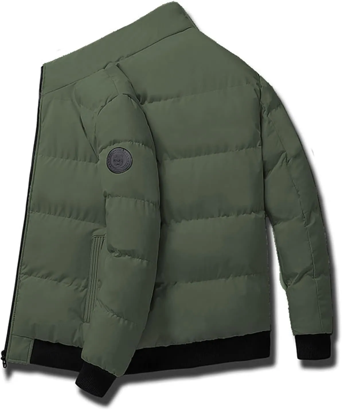 hlysgo Men's Winter Puffer Jacket Long Sleeve Stand Collar Bubble Coat Full Zip Warm Padded Jackets Outerwear Cold Weather
